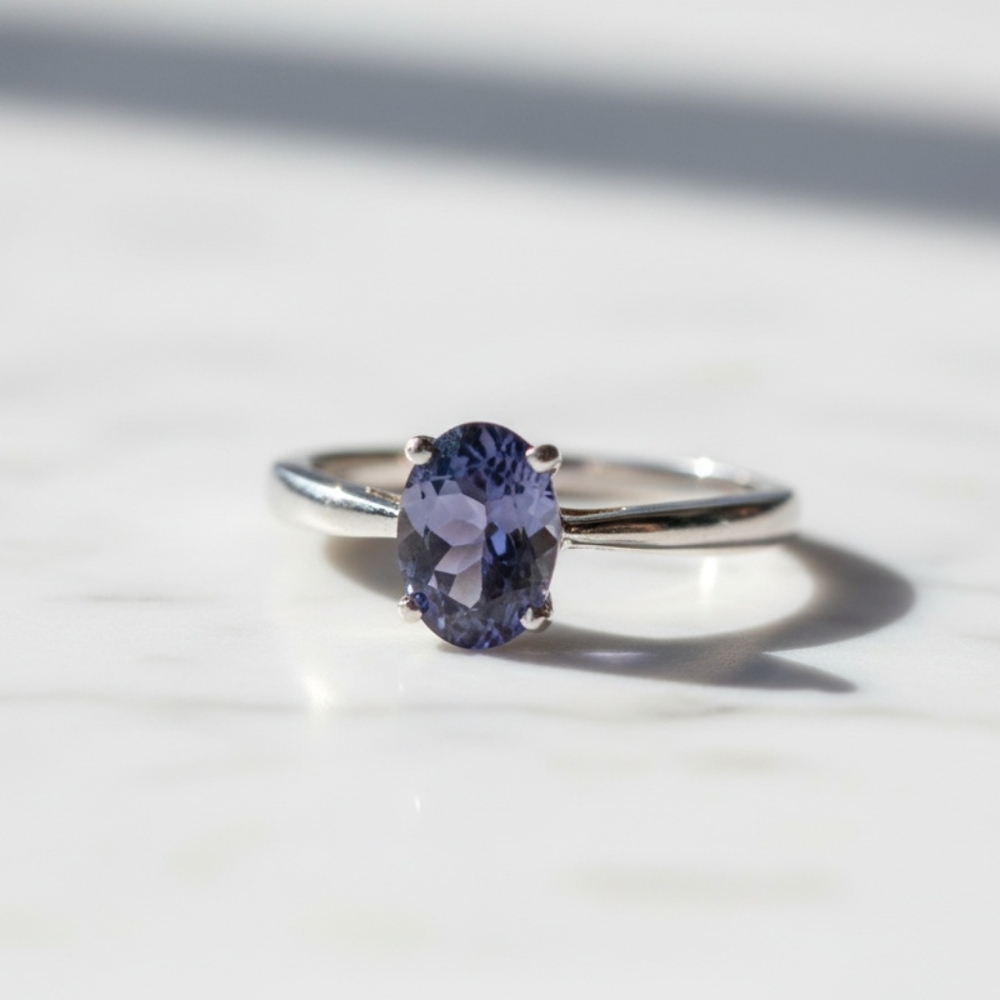 Tanzanite Solitaire Sterling Silver Ring